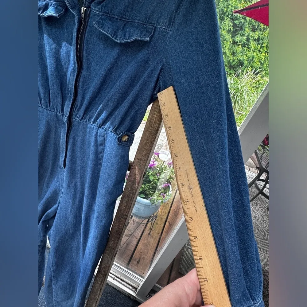 NWOT Rare ASOS Denim Jean Jumpsuit Romper with front zipper and button detail - Image 5