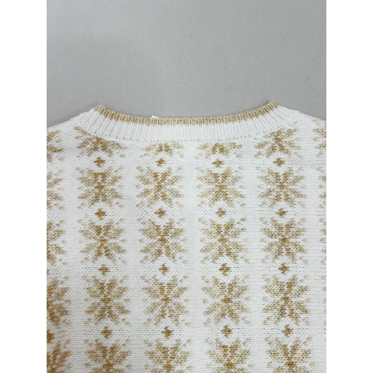 NWT Workshop Republic Clothing Womens Sweater Size M Fair Isle Cream Gold Cozy - Image 7