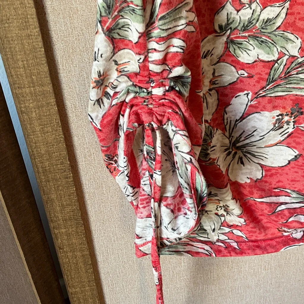 Erika  Red Floral Blouse with gathered sides medium - Image 7
