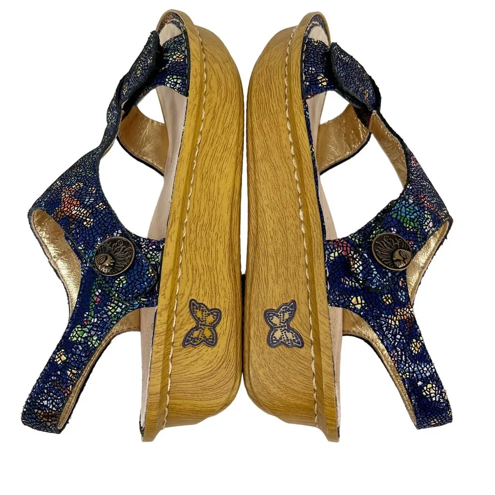 Alegria Kendra Wedge Sandals 37 7 Blue Birdland Print Mosaic - Image 10