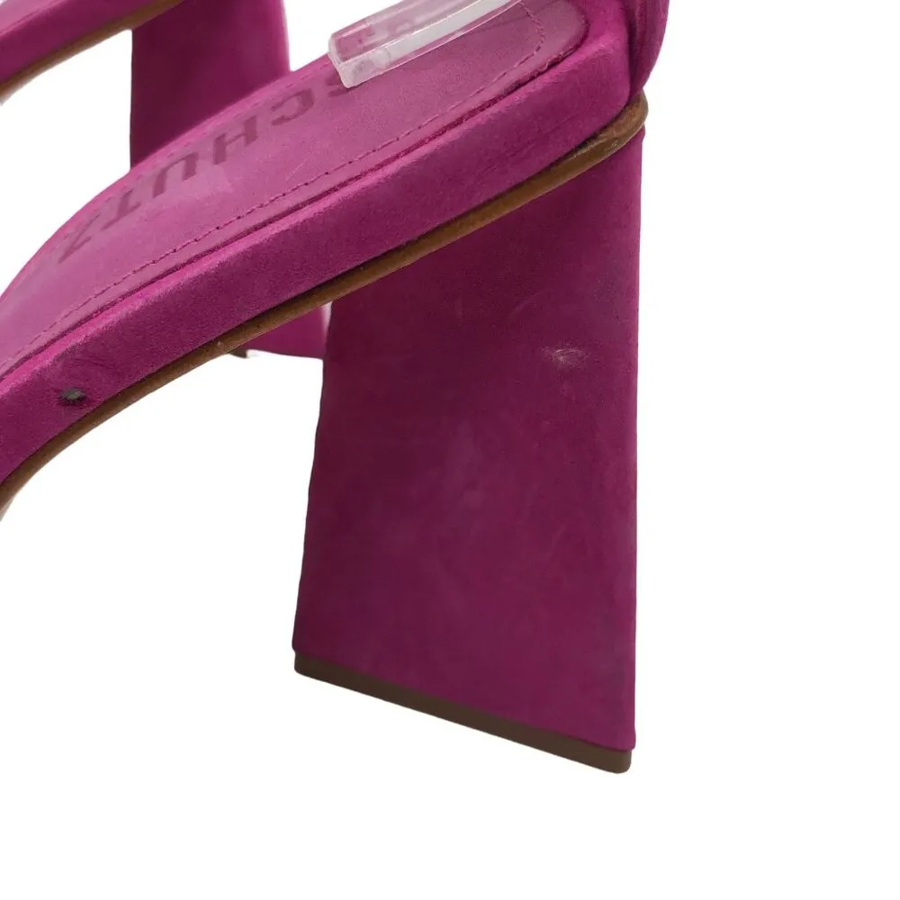 Schutz Avva Fuchsia Block Heel Sandals With Clear Straps Toe Strap Size 10 - Image 4