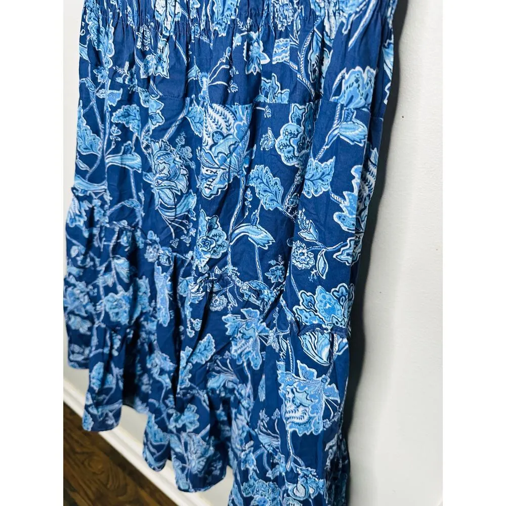 DEREK LAM 10 CROSBY Blue Floral Printed High Neckline Flowy Maxi Dress Size 46 - Image 9