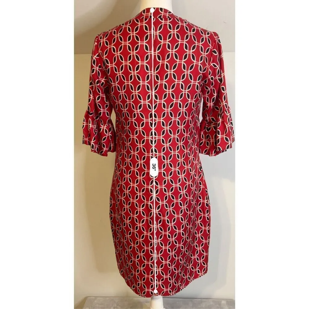 Women’s Silk Midi Belle Sleeve Dress Red & Black/White 4 - Image 3