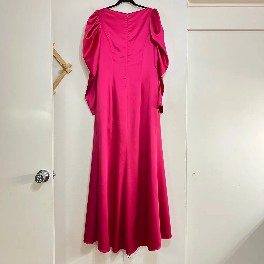 Mac Duggal Ieena 26520 Puff Sleeve Square Neck Slit Satin Gown - Image 7