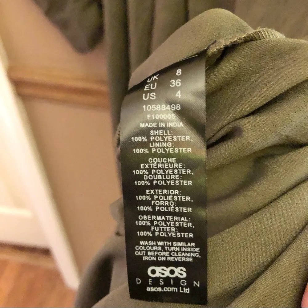 ASOS Design Long‎ Sleeve V Neck Faux Wrap MIDI Dress Olive Green 4 - Image 8