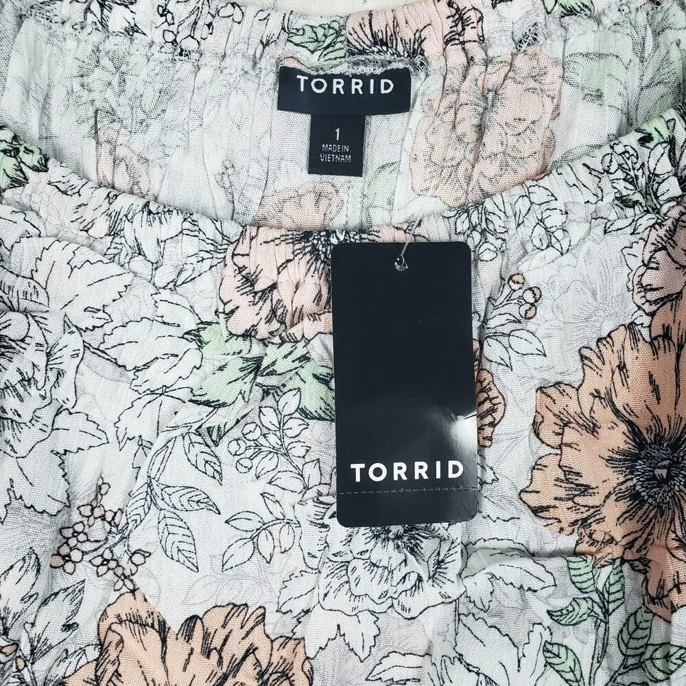 NWT Torrid Crinkle White Floral Cold-Shoulder Top Women's Size 1/1X - Image 4