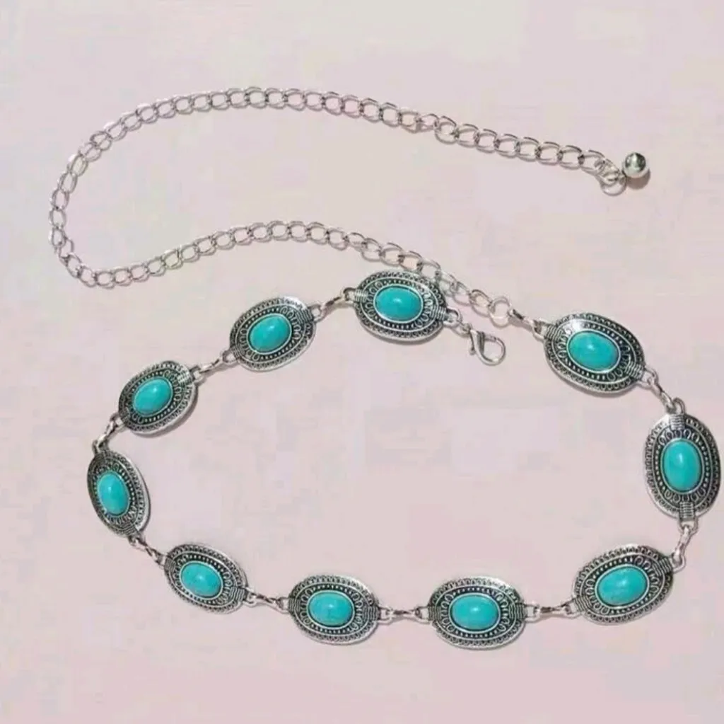 Boho Adjustable Western Metal Gem Decor Waist Chain Belt, Body Belly Jewelry‎ Silver - Image 6