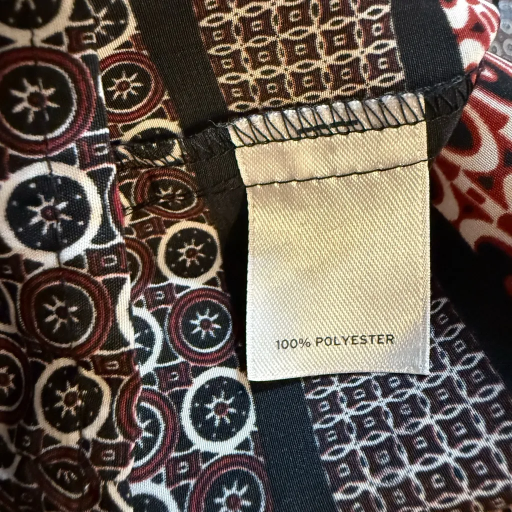 Halogen Boho Geometric Print Tie Neck Long Sleeve Dress Black Gray Red sz L - Image 11