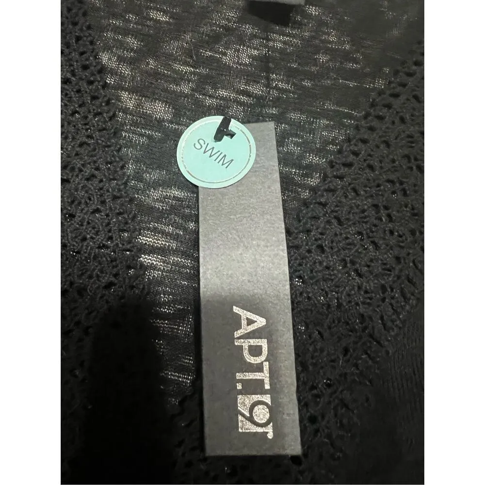 APT 9 Cover Up Swim  embroidered trim Top Black Sz  L NWT - Image 4