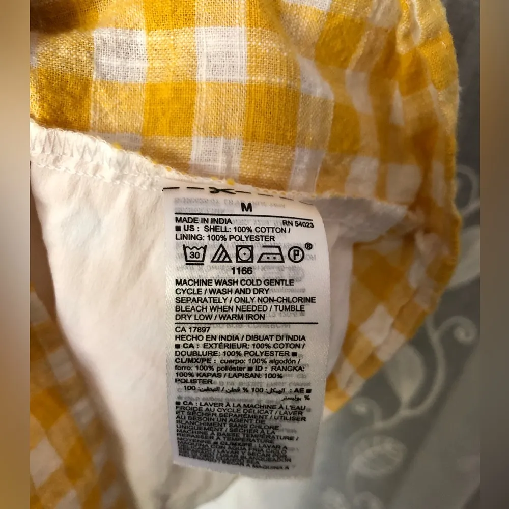 Old navy Yellow Gingham Wrap mini Dress 100% cotton size M - Image 6