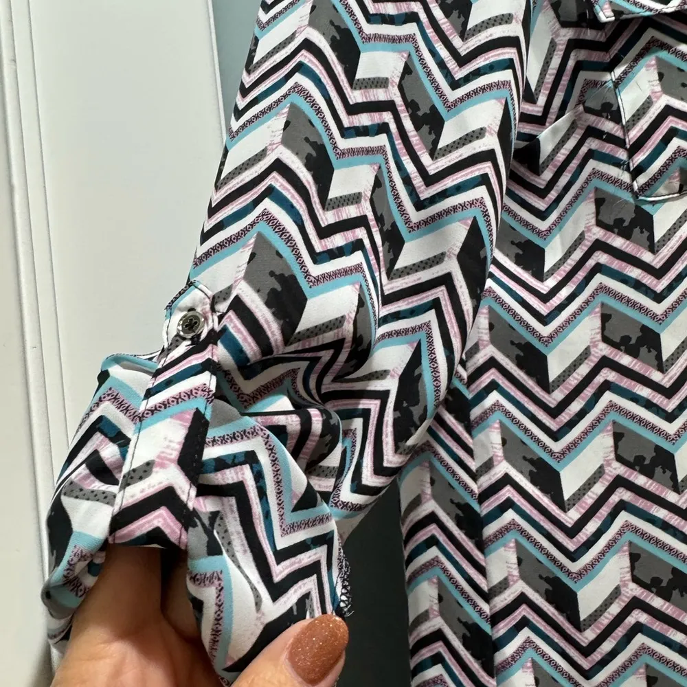 Candie’s 90’s Chevron Patterned Women's Top Size M Disco Zipper Retro Sassy Fun - Image 4