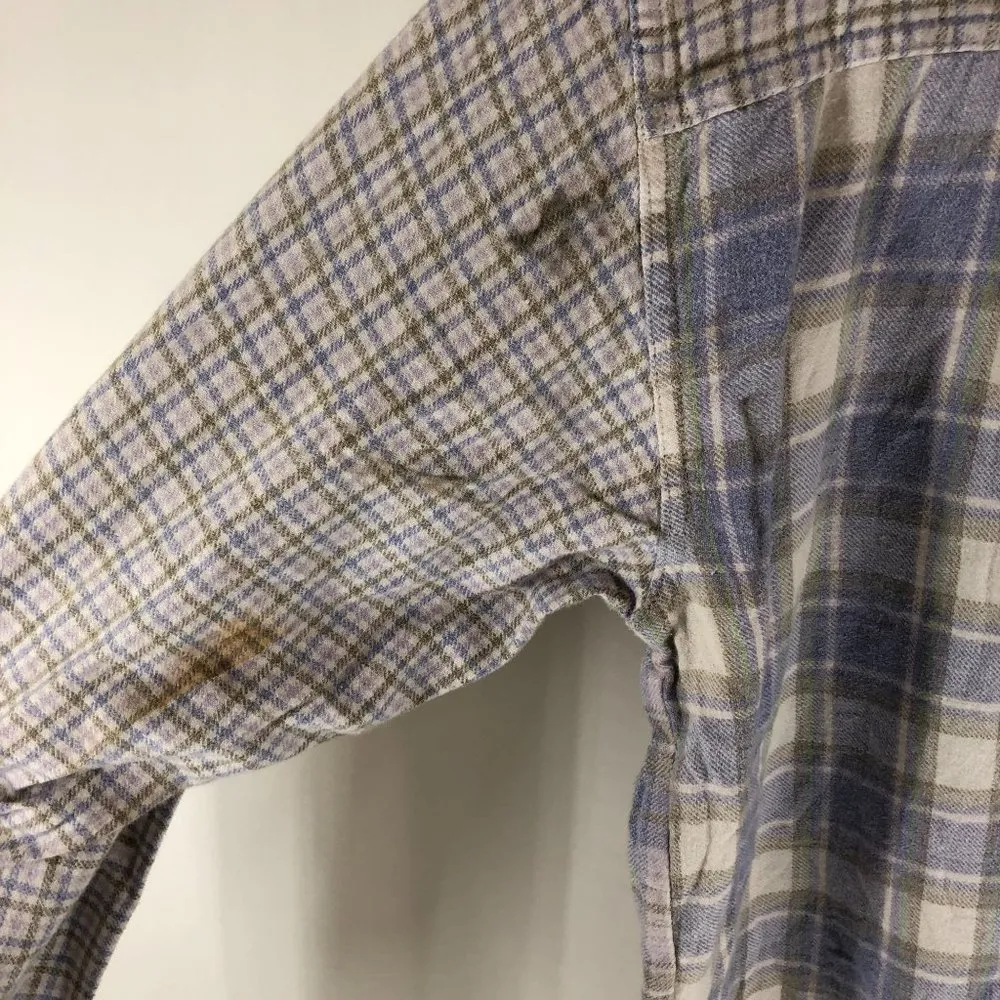 Bill Blass Jeans Womens Vintage Flannel Shirt Cotton Plaid Pocket White Blue M - Image 3