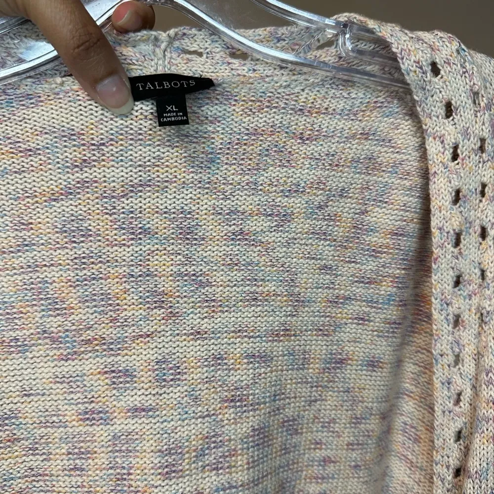 Talbots Beige Long Cottage Boho Costal Knit Cardigan Sweater Women’s Sz XL - Image 3