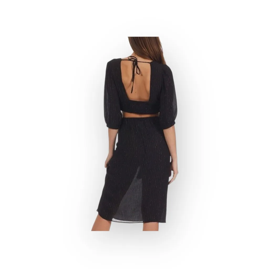 Tori Praver Swimwear 𒀭Bri Midi Metallic Lurex Thread Wrap Skirt 𒀭Black 𒀭Small - Image 14