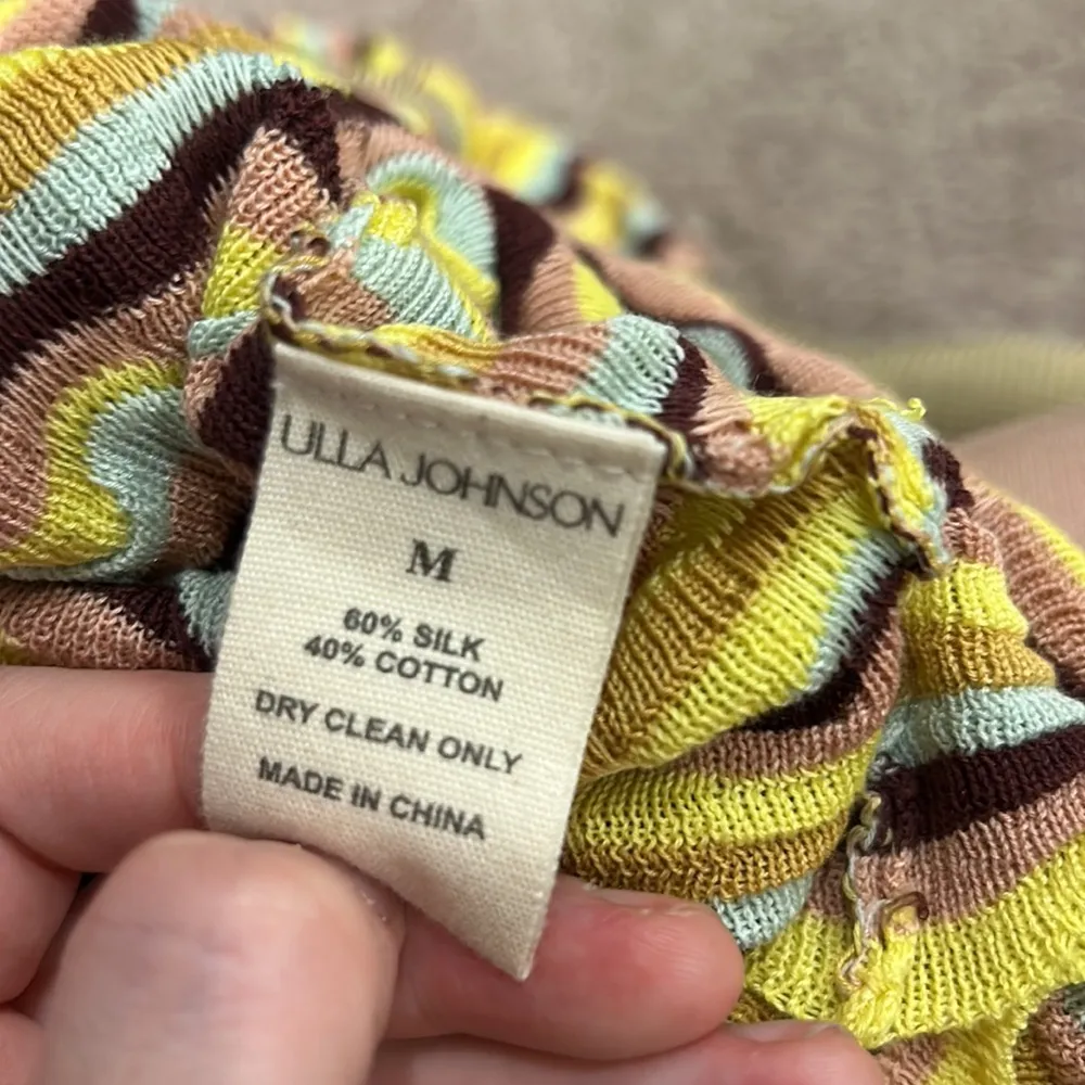 Ulla Johnson Gabi Yellow and Brown Striped Textured Puff sleeve sweater Medium - Image 5