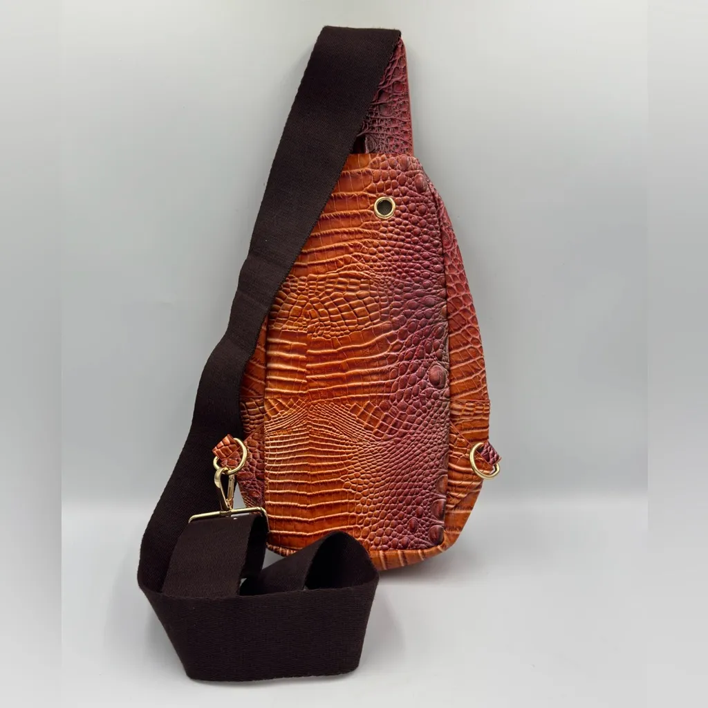 NWOT Miescher Kora Bordeaux Brown PU Women’s Hook Buckle Chest Crossbody Bag Orange - Image 2