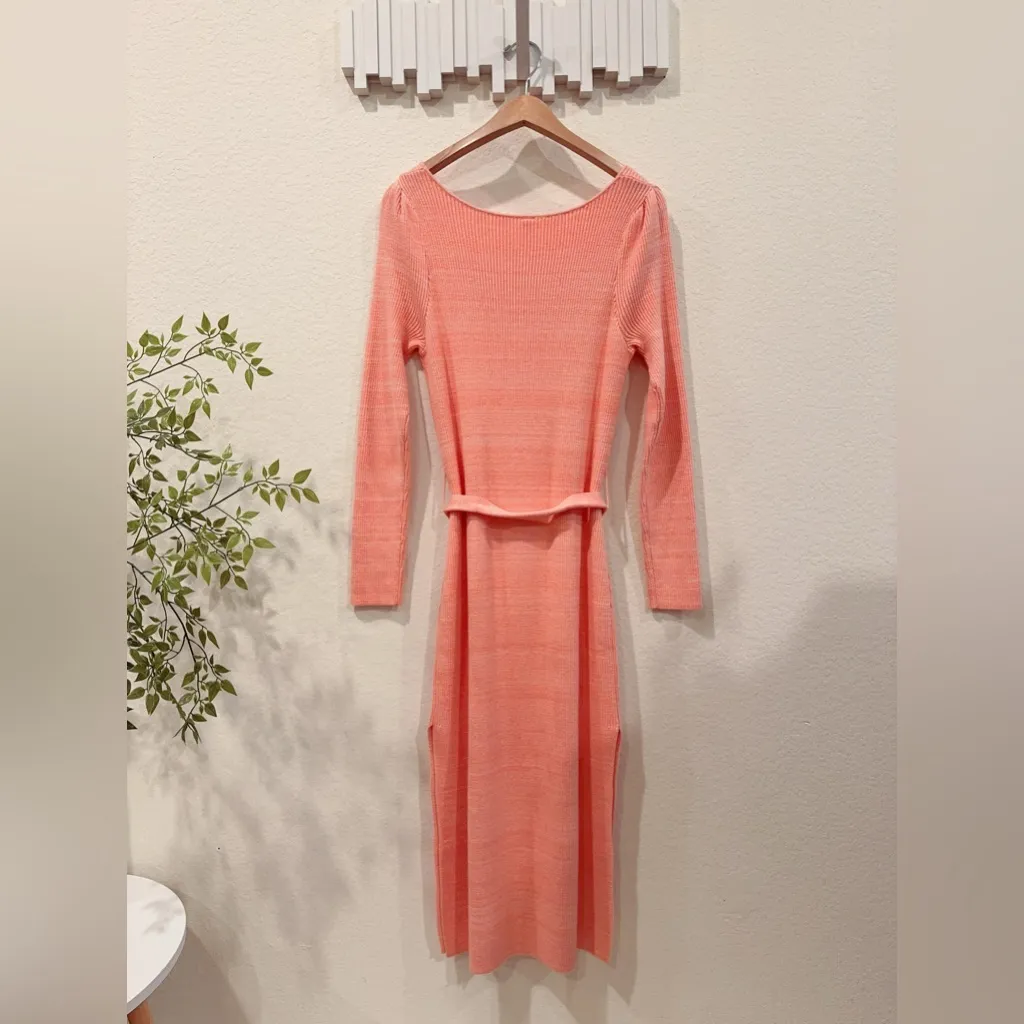 Kivari Valerie Rib Scoop Neck Midi Dress in Fine Rib US 6 NWT Orange - Image 6