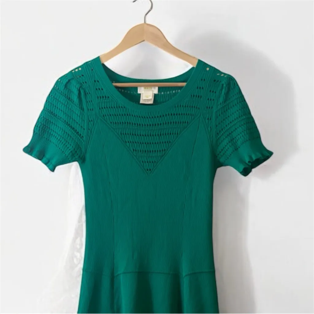 Anthropologie Maeve Promenade Pointelle Fit And Flare Green Knit Dress - Image 4