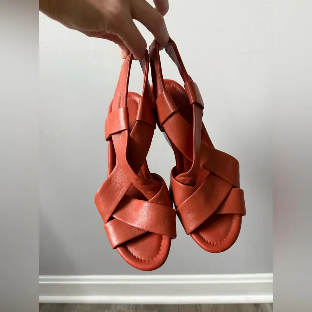 Cole Haan X Nike Air Heels Pumps Strappy Sandals Funky Retro Orange Coral Size 7 - Image 6