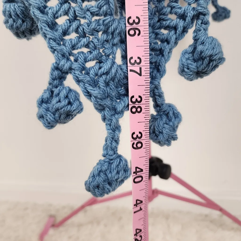New Handmade Crochet Triangle Shawl Blue Pom Pom Wrap Boho Chic Ponch Size undefined - Image 8