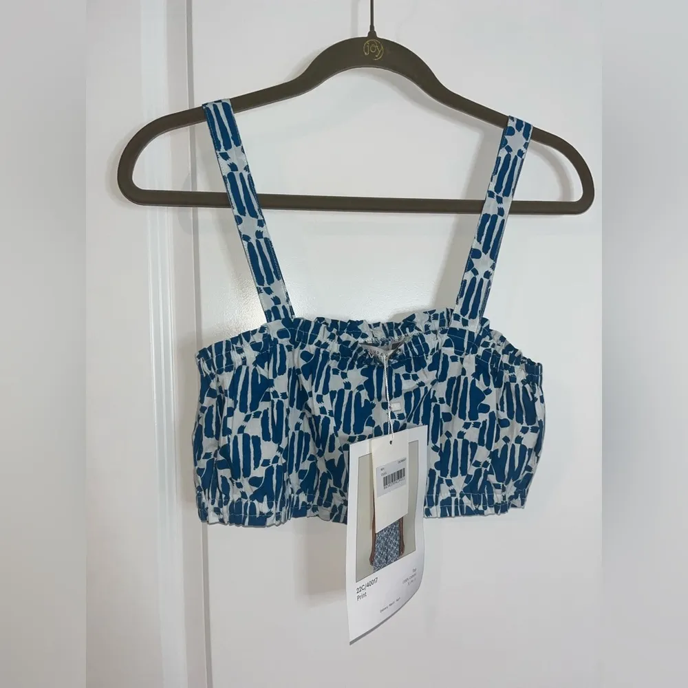 Compañia Fantastica NWT Crop Top Bralette 100% Cotton Blue White Abstract Print - Image 6