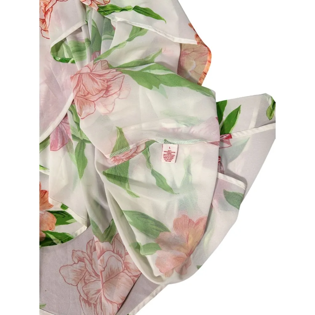 NEW Fabrik Floral High-Low Maxi Dress L Womens Bohemian Short Sleeves White Pink - Image 10