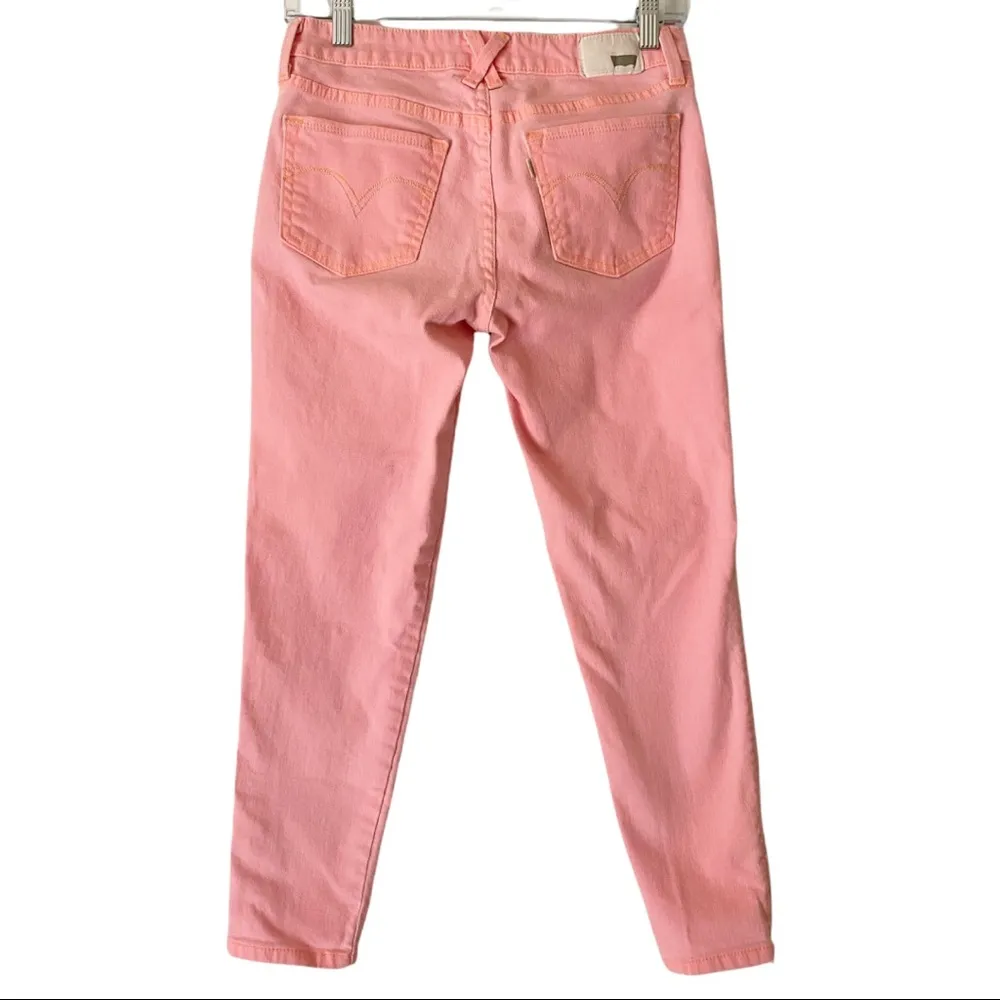 Levi’s Orange Sherbert Mid Rise Moto Zip Skinny Leg Cropped Jean Leggings Sz 28 - Image 2