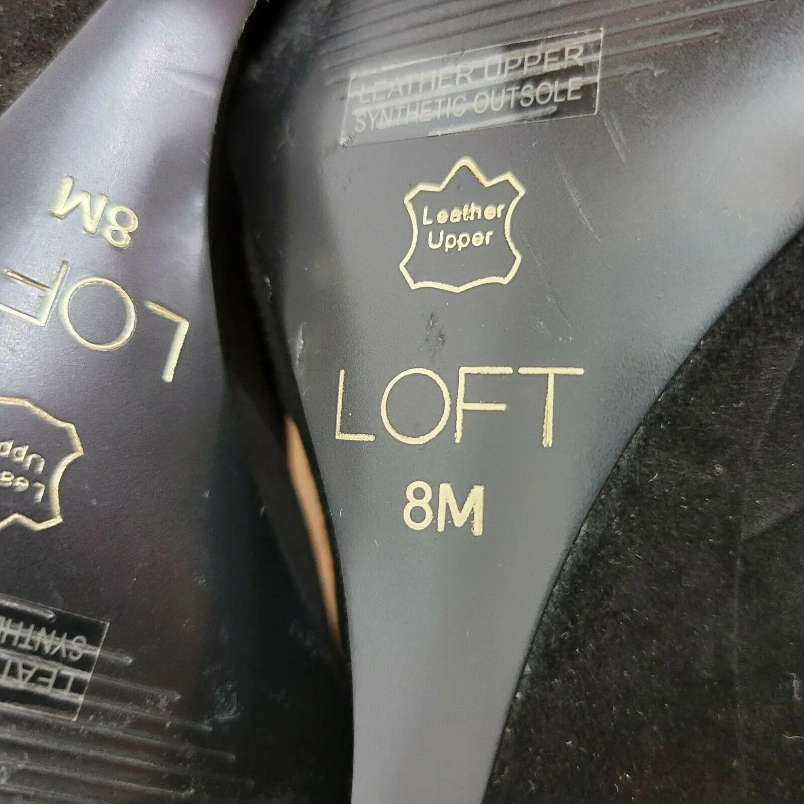 Loft Womens Shoes Size 8M Black Leather Slip-On Peep Toes Velvet Wedge Heels - Image 6