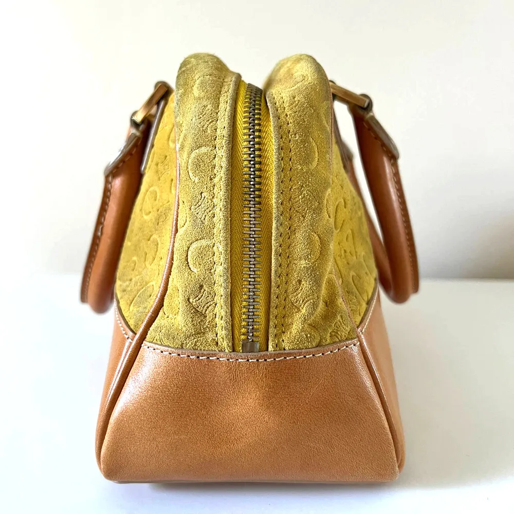 CELINE Yellow Suede Macadam and Leather Monogram Hand Bag - Image 5