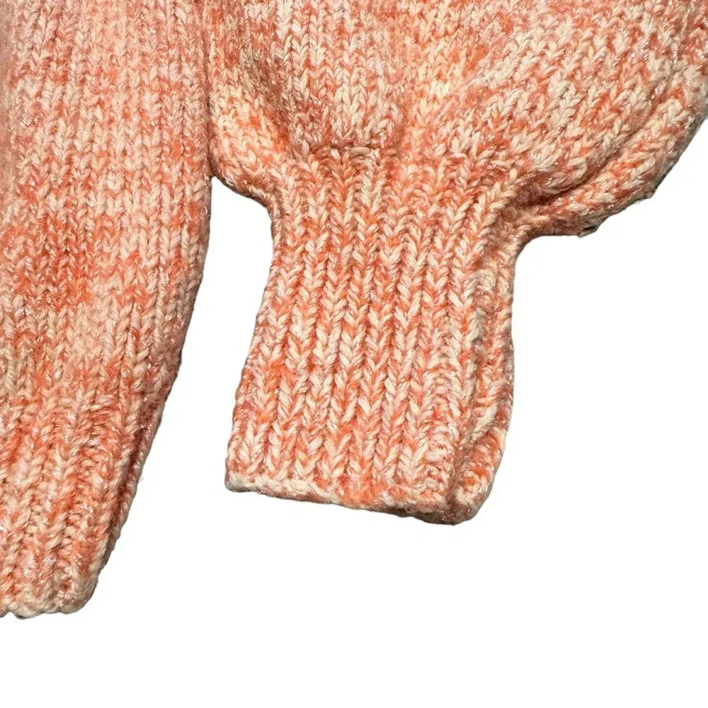 Women's XS handmade orange and cream crew knit sweater with ballon sleeves - Image 3