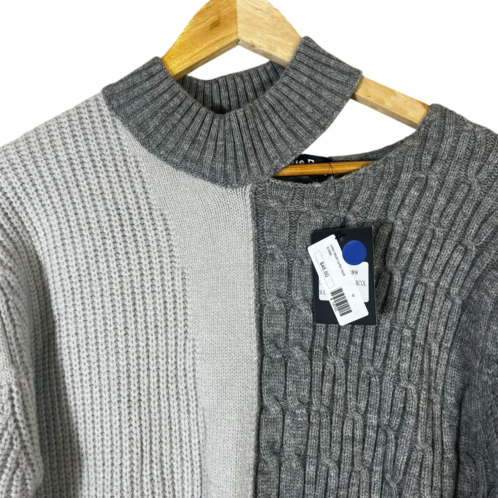 NWT Blue B Colorblock Mock Neck Sweater Size M Gray Chunky Cozy Scandinavian Size M - Image 3