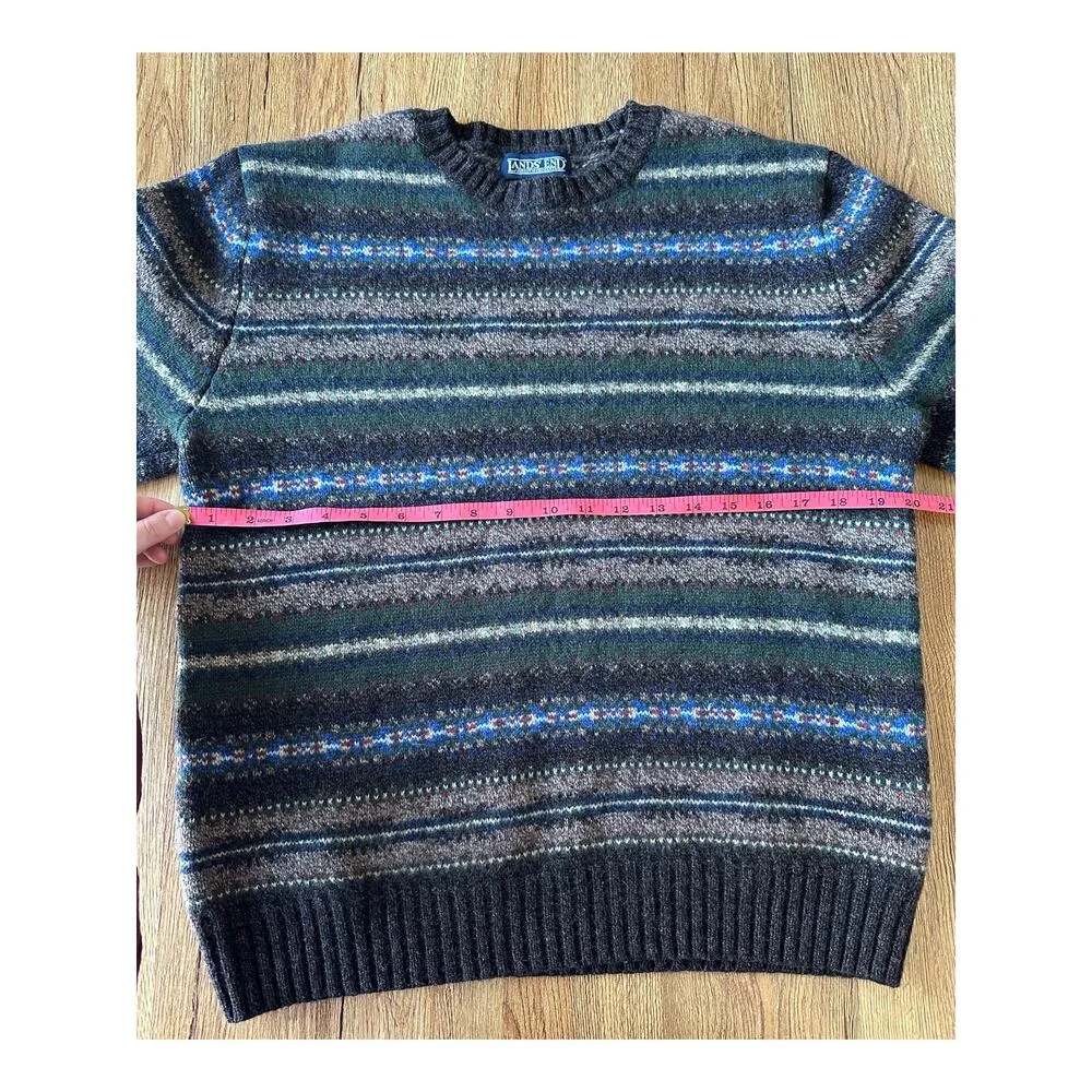 Lands' End Vtg Lambs Wool Green Patterned Sweater Size Medium - Image 6