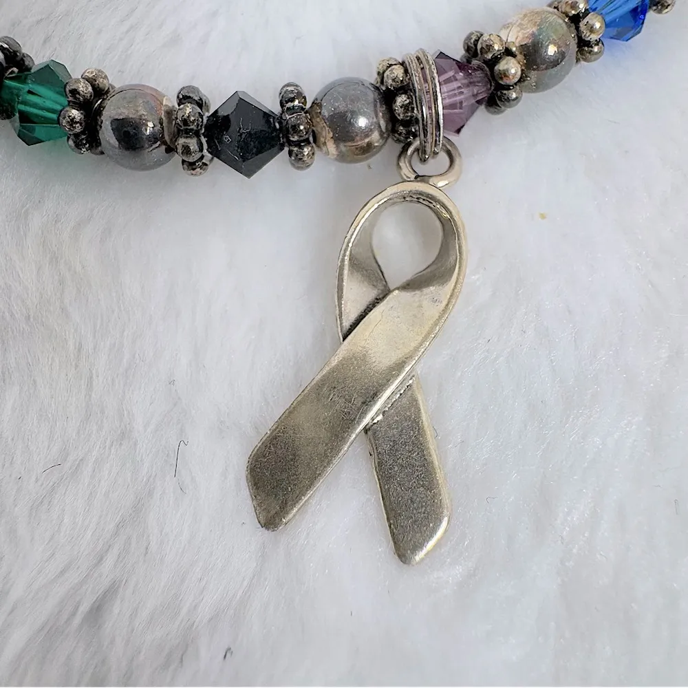 Sterling Silver Survivor Ribbon Charm Colorful Multicolor Beaded Bracelet - Image 6