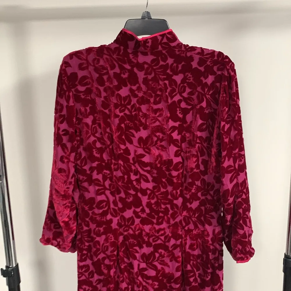 Vintage Red Velvet Kimono Made in China Size M - Image 7