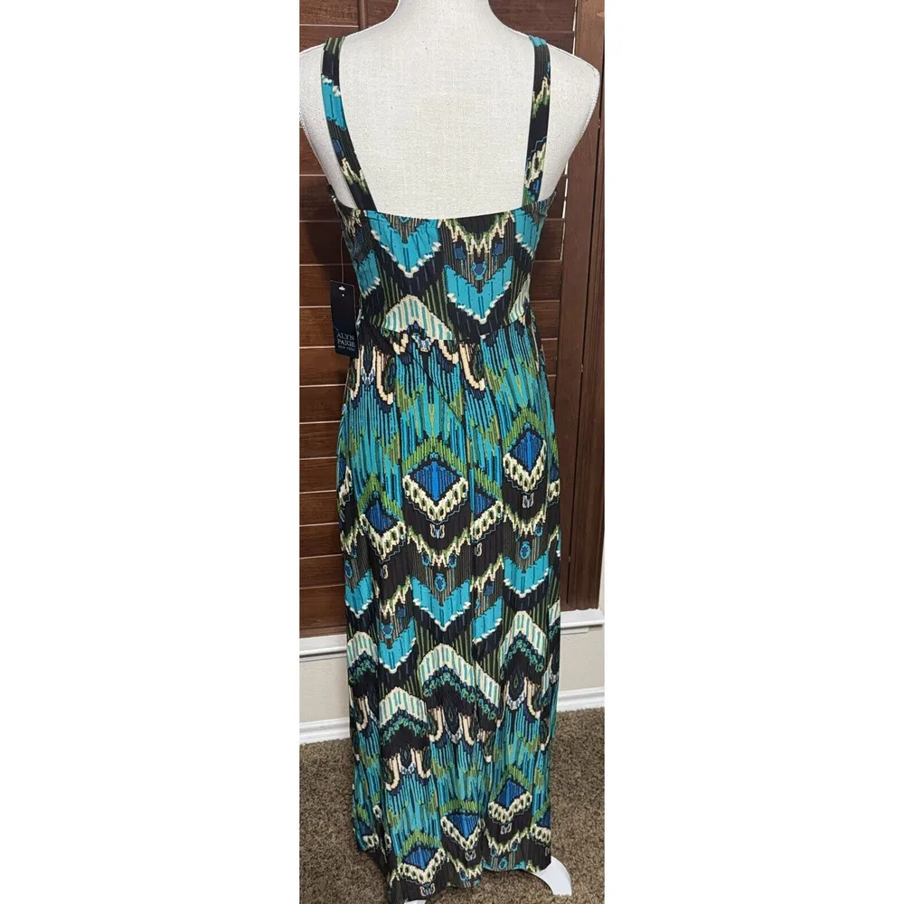 New Alyn Paige New York Teal Black Maxi Dress Size M Vacation Cruise sleeveless - Image 6