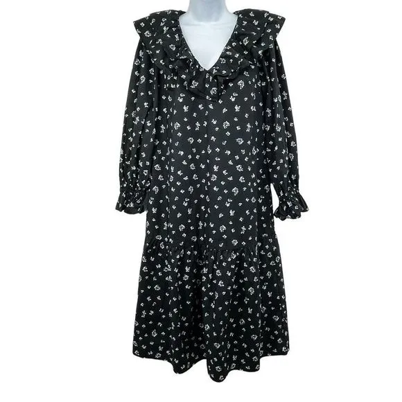 Who What Wear Floral Ruffle Collar Midi Prairie Cottagecore Long Sleeve Dress - Image 16