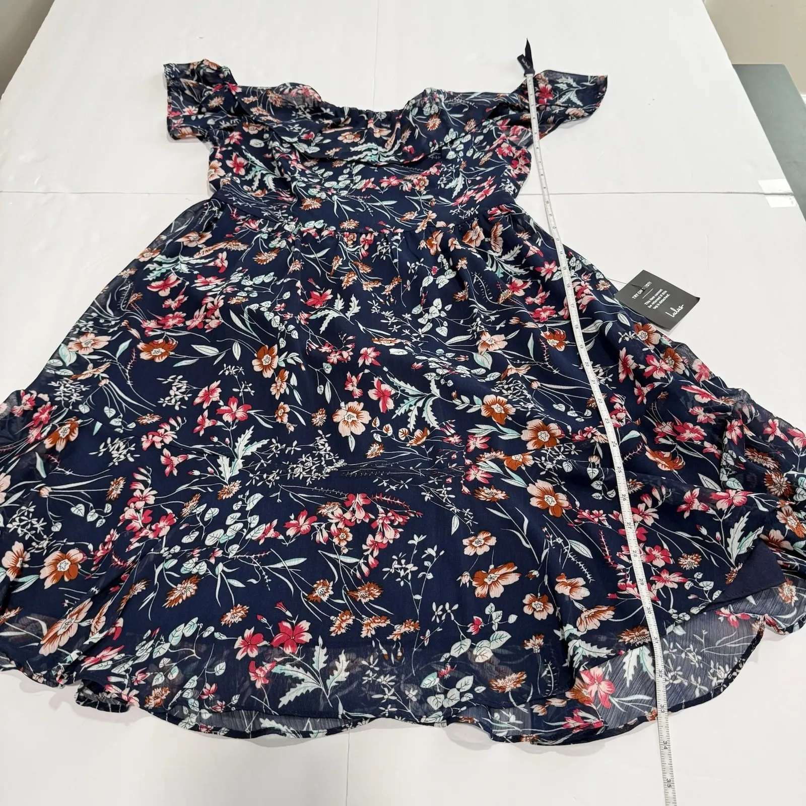 NWT Lulus My Favorite Navy Blue Floral Print Off the Shoulder Dress Size MEDIUM - Image 10