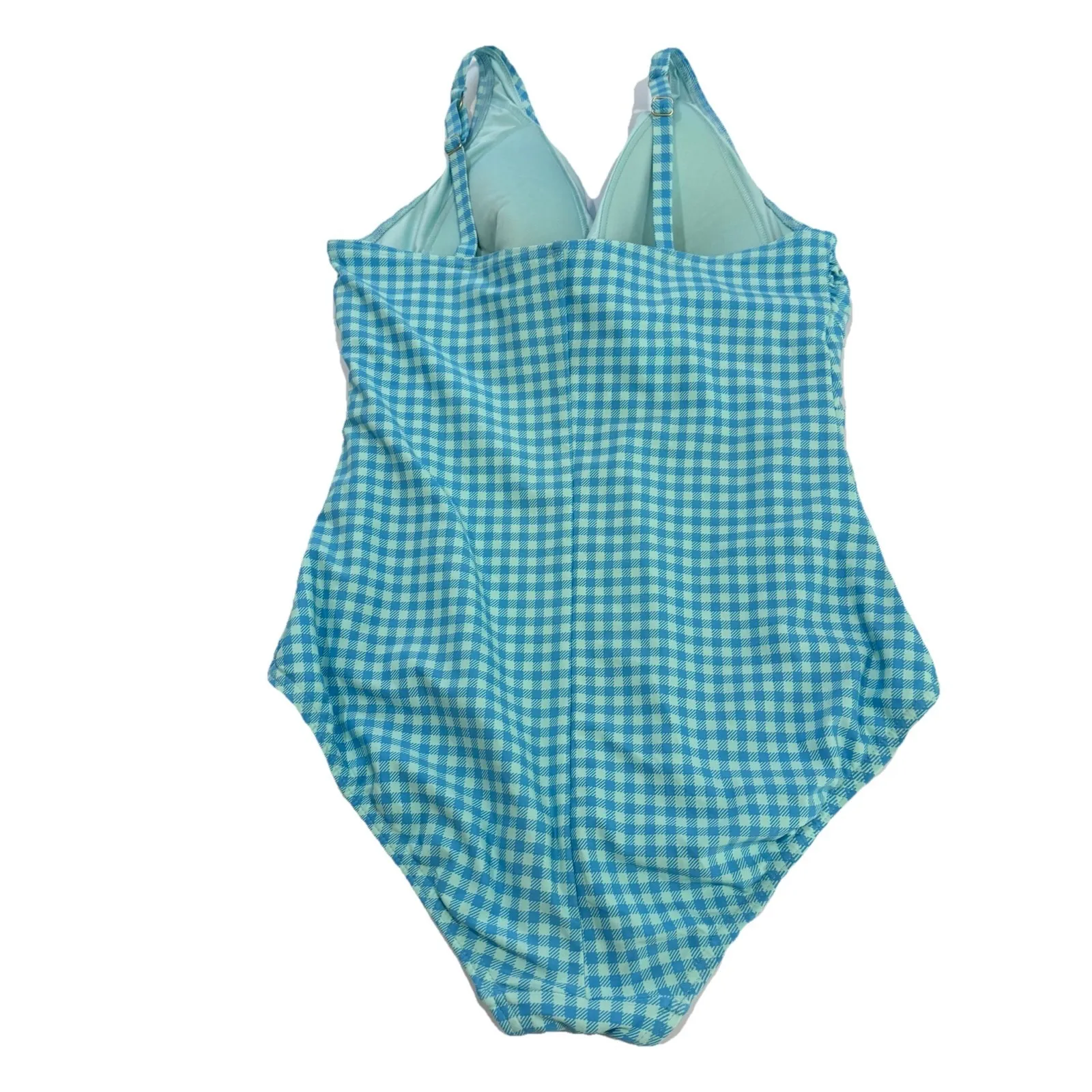 Lands End Blue Gingham Tummy Control Twist Front 1 Piece Swimsuit 12 PETITE - Image 5