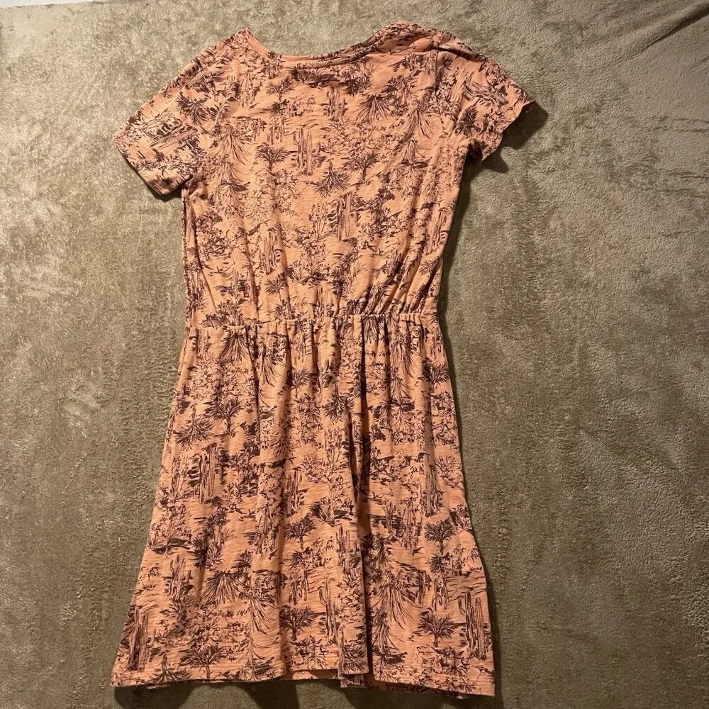 Old Navy Dress Womens M Slub Knit Orange Brown Desert Cactus Cinch Waist Knee - Image 3
