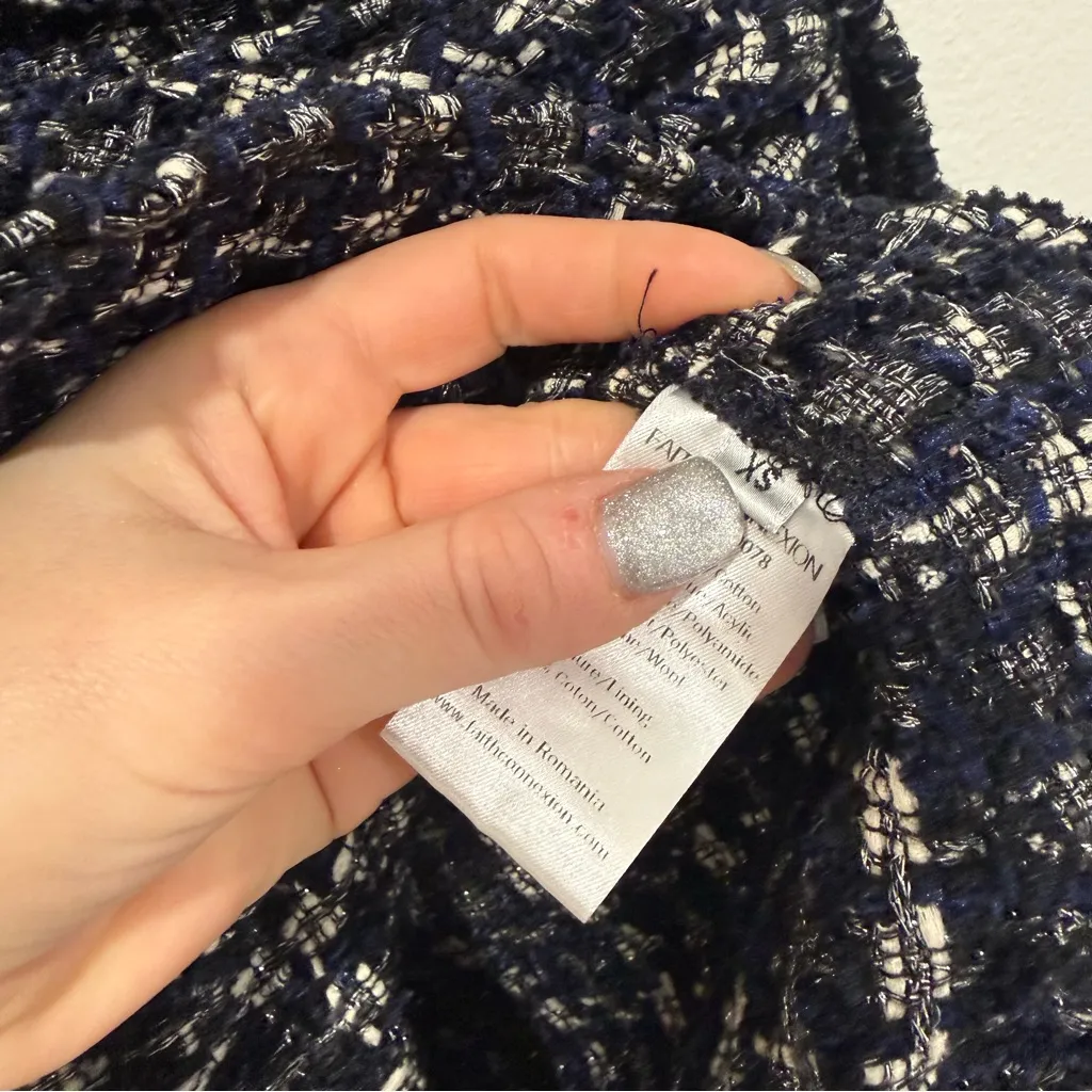 Faith Connexion Black Navy Blue White Laced Tweed Overshirt XS - Image 5