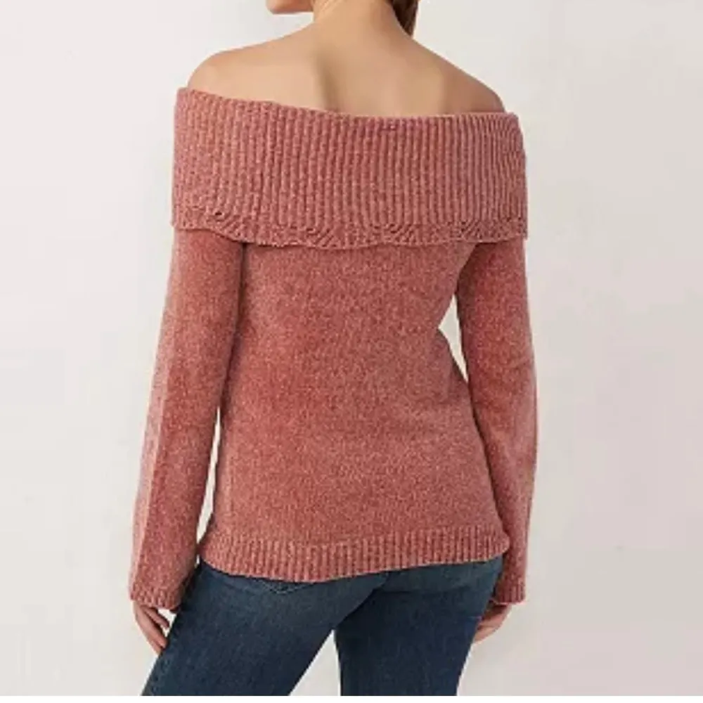 LC Lauren Conrad Burnt Orange Off-the-Shoulder Chenille Sweater Sz XL - Image 2