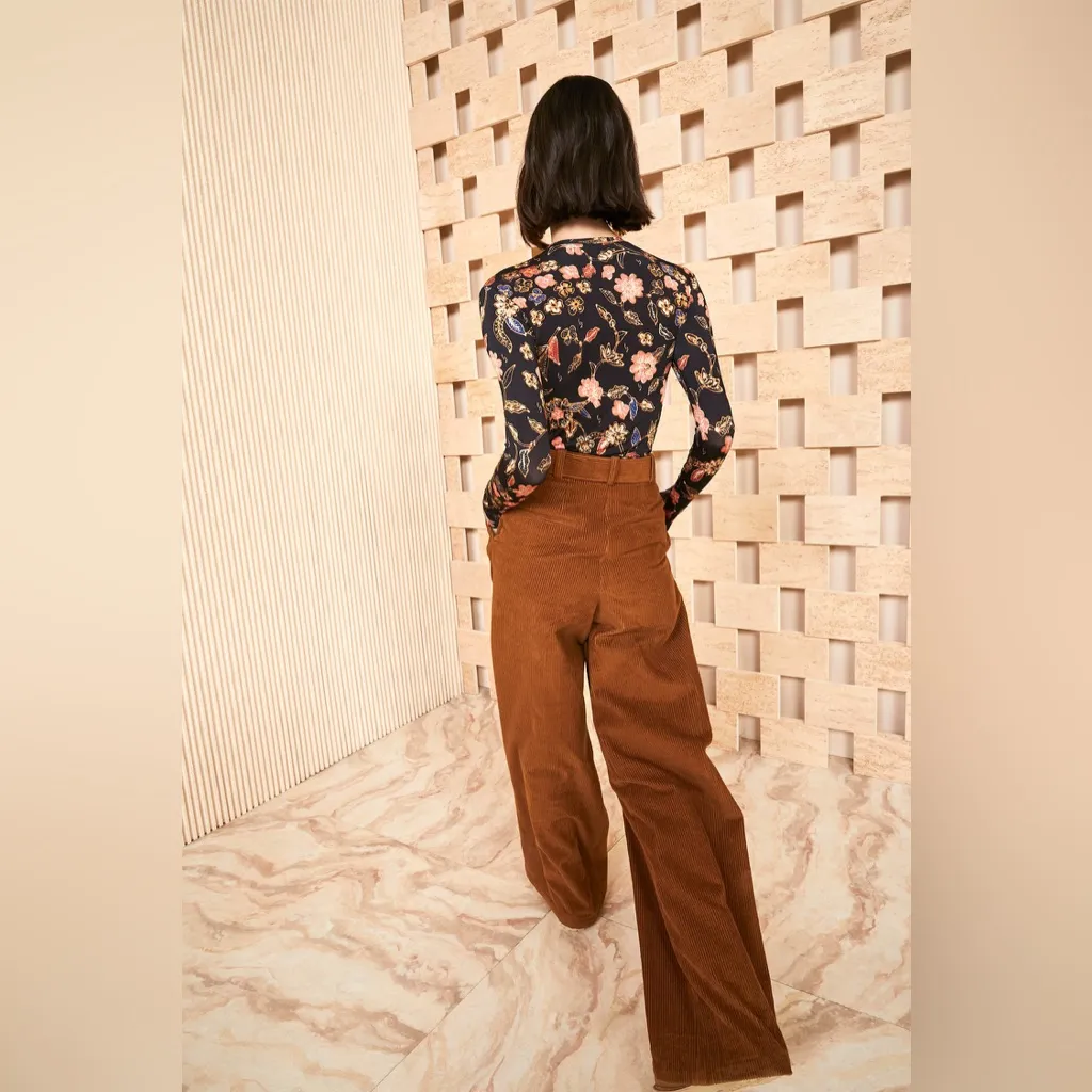 Ulla Johnson Nico Pant Umber Brown Velvet Corduroy Wide Leg Fall Pant Size 2 NEW - Image 2