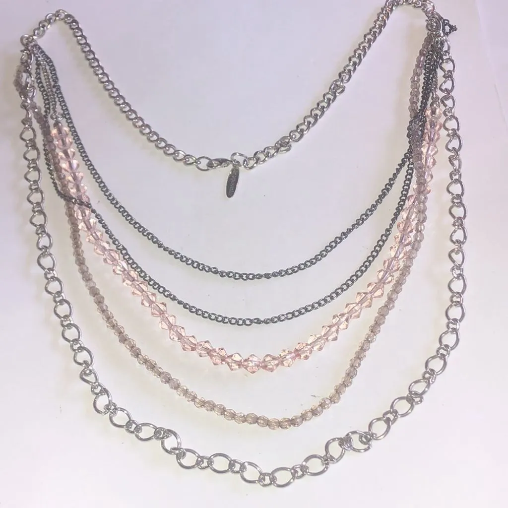 Aeropostale Aero Mixed Silver Tone Gunmetal Beaded Boho Multi Strand Necklace - Image 2