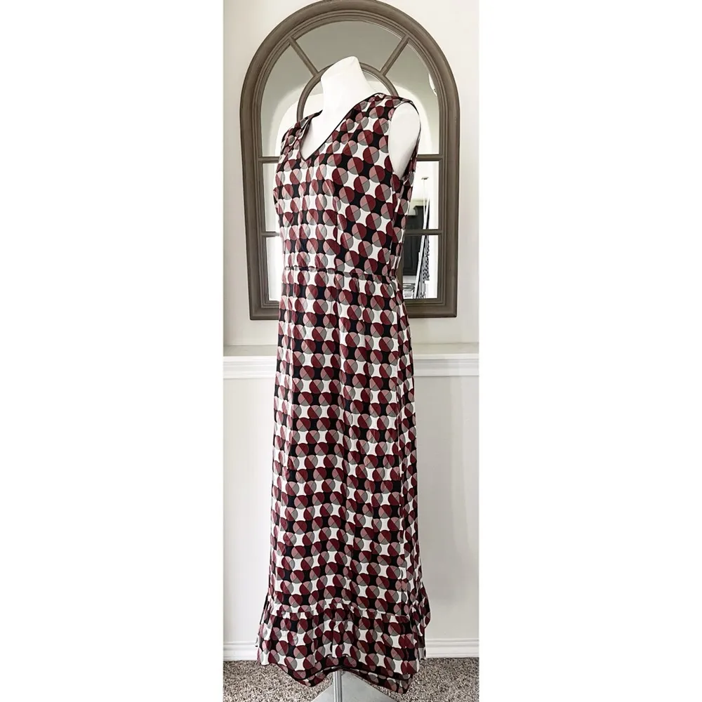 MARNI Geometric Print Tiered Dress w/Pockets & Leather Trim, Size 40 EXCELLENT! - Image 4
