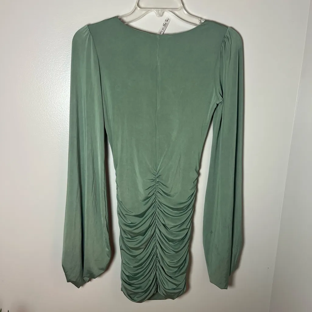 Lucy In The Sky Long Sleeve Ruched Cocktail Dress Sage Green Semi Formal Sz S - Image 6