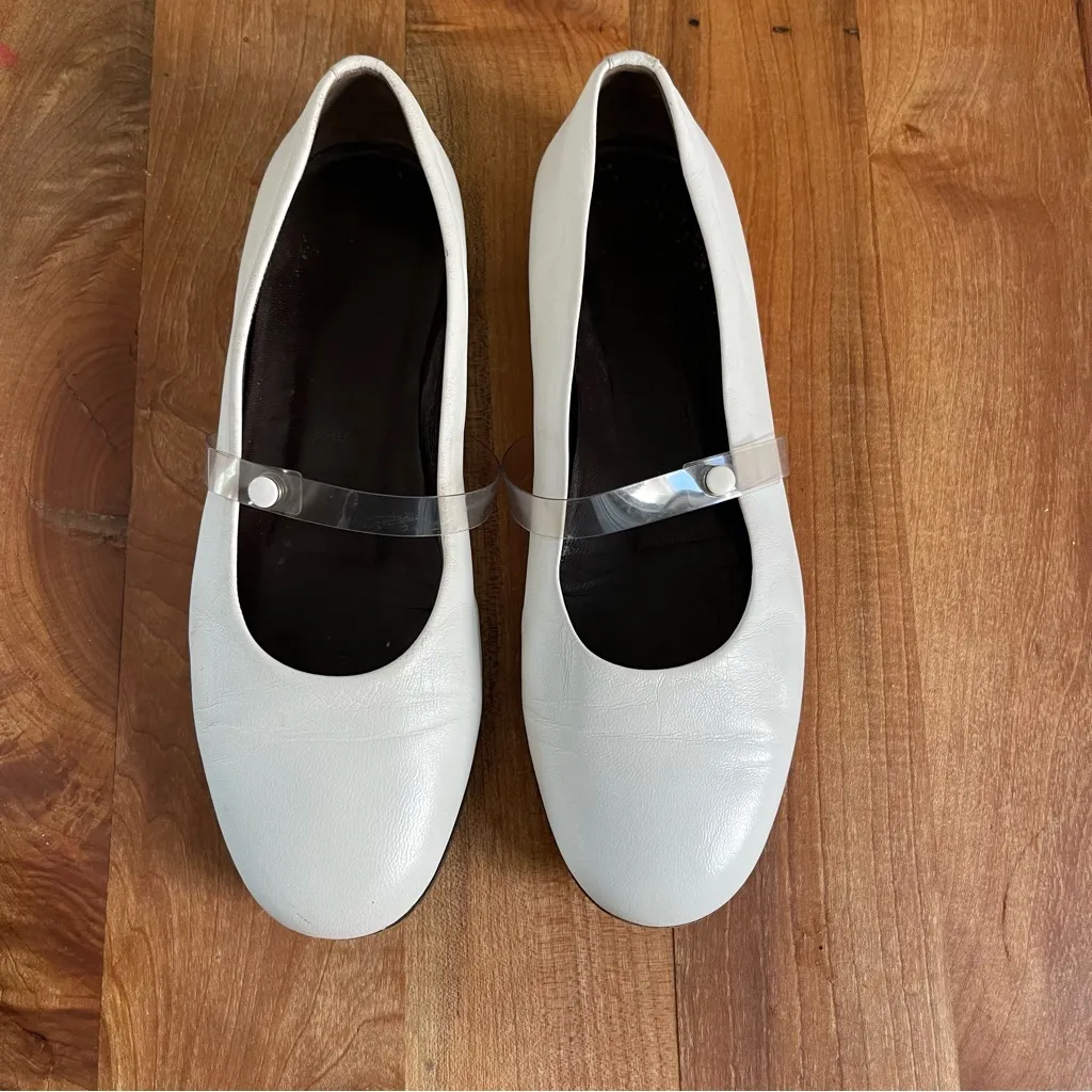Vintage Jil Sander Mary Jane Flats White Leather Clear Strap Size EU 38.5 US 8.5 - Image 2
