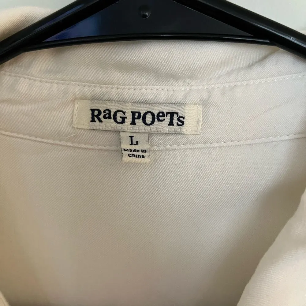 Rag Poets button up long sleeve shirt, soft cream color. Front pockets - Image 9