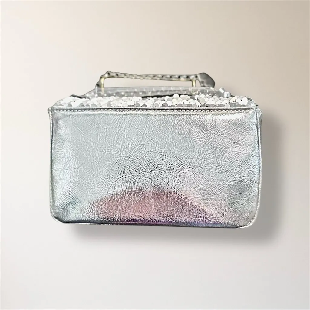 New‎ Nicole Miller Silver Sequin Crossbody Bag Party Clutch Chain Party Holiday - Image 5