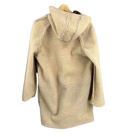 Avec Les Filles Women’s Reversible‎ Faux Shearling Hooded Coat Brown Tan Size S - Image 8