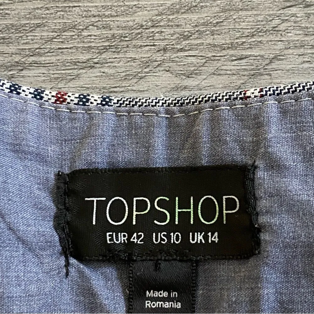Topshop Pants High Rise Pleat Plaid US 10 Vintage Vibes - Image 2